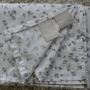 Martha Stewart Flat Sheet White Grey Floral Pattern 100% Cotton 84X204" Cottage